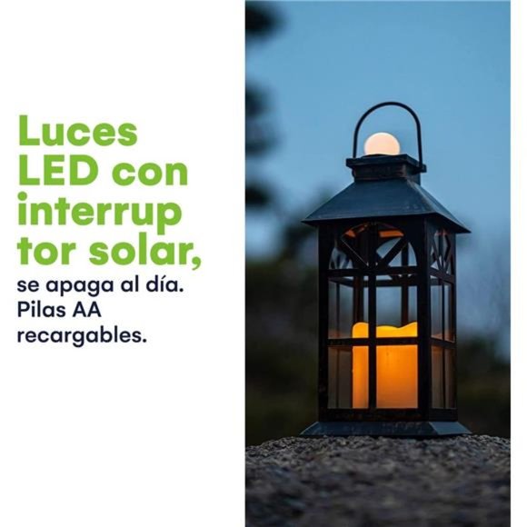 Solar Lantern Outdoor Classic Decor Bronze Antique Metal and Glass Construction - Picture 3 of 6